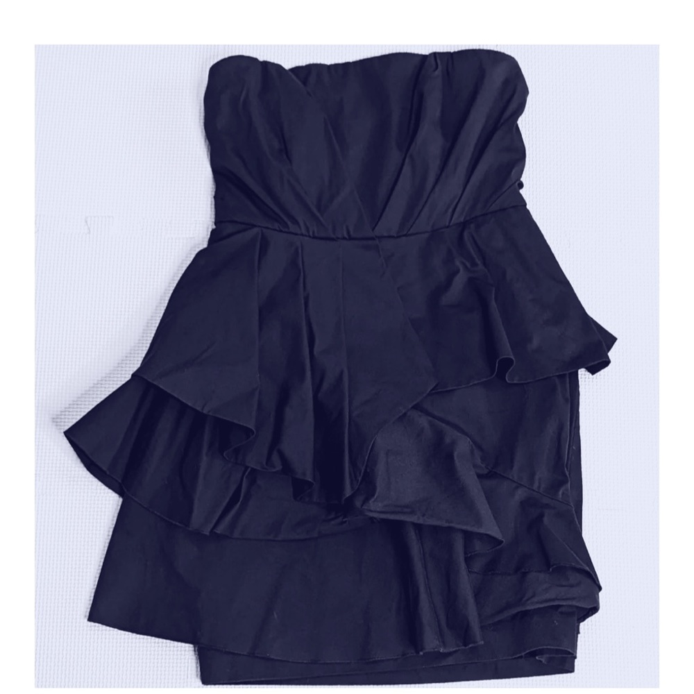 Alice & Olivia Navy Blue Strapless Ruffled Cocktail Dress